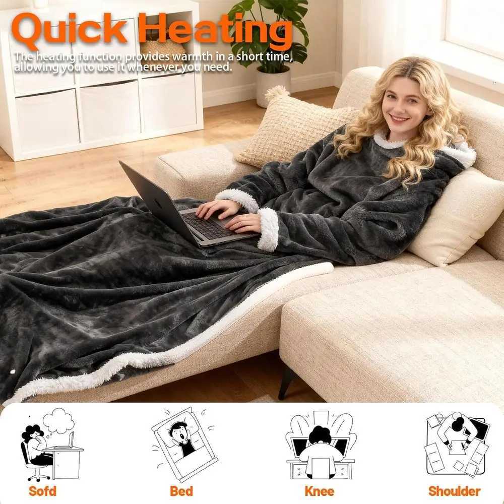 Wearable Electric Blanket with Sleeves Foot Pocket 8-Hour Auto-Off 10 Heating Levels Machine Washable 52x7218 Ideal Gift Y251212