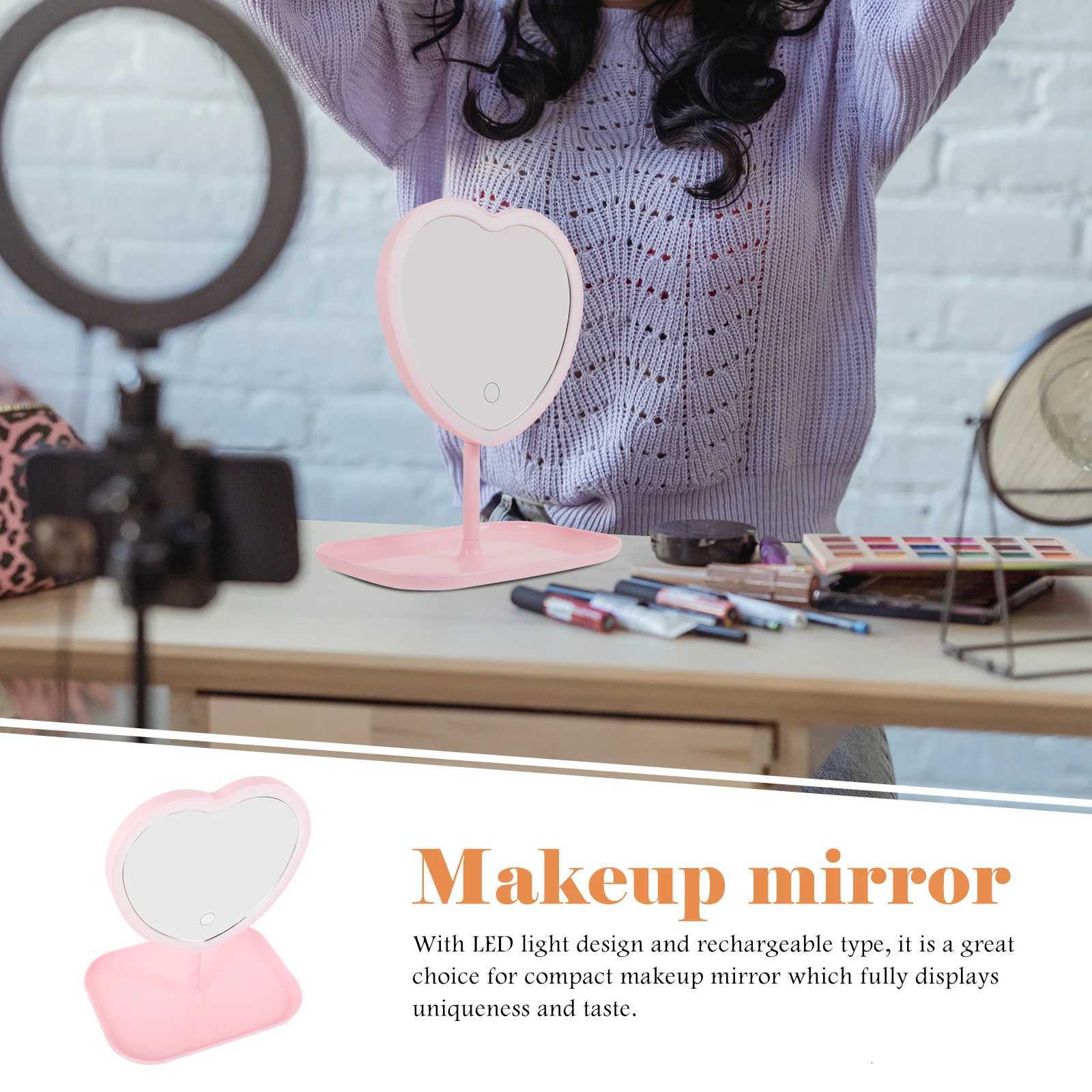 Heart Makeup USB Rechargeable LED Lighted Desk Mirror Movable Vanity Mirrors Table LED Mirror girls make up supplies Home DecorT251213