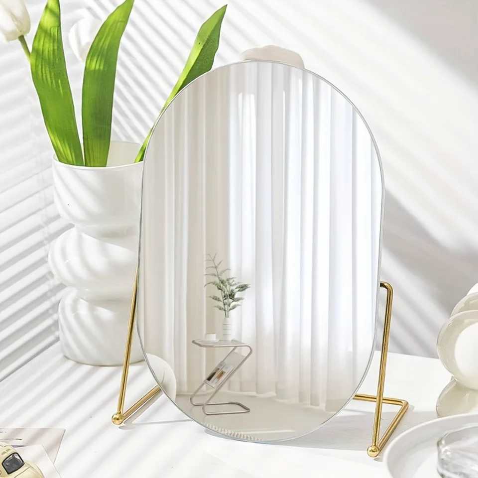 1pc Luxury Oval Makeup Mirror With Stand Rotatable High-Definition Vanity Mirror Bedroom Tabletop DecorT251213