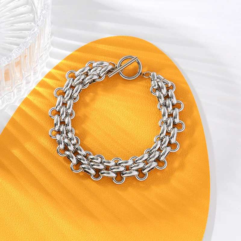 EILIECK 316L Stainless Steel Silver Color Chain Thick Bangle Waterproof Jewelry Statement Metal Wrist Chain Girls Gift M251213