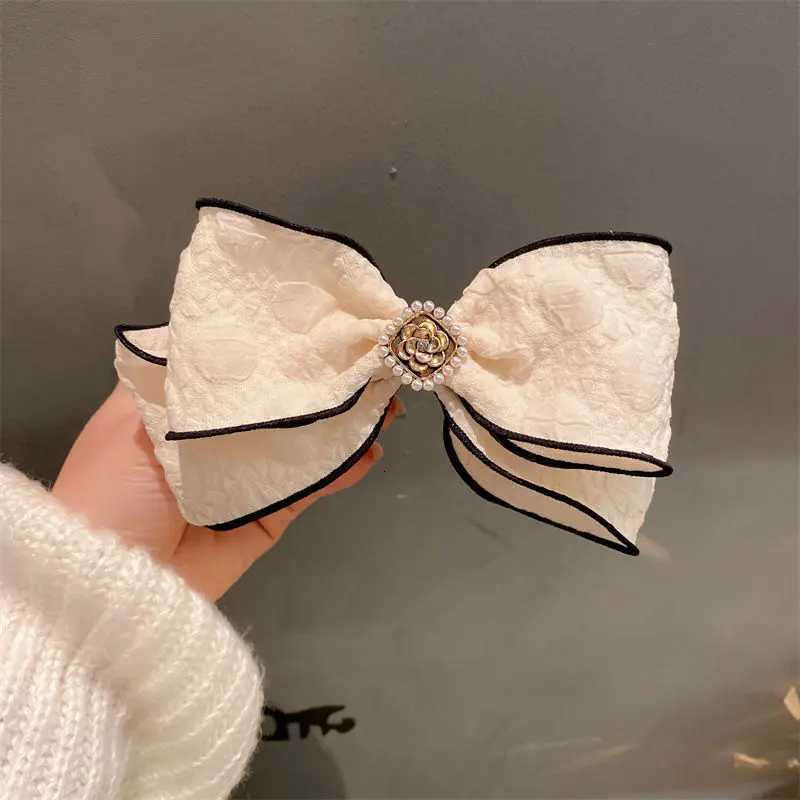 Elegant Fabric Bowknot Pearl Hair Clip Spring Clamp for Girls Trendy Headpiece Hairpins Headdress Korean Hair Accessories Y251213