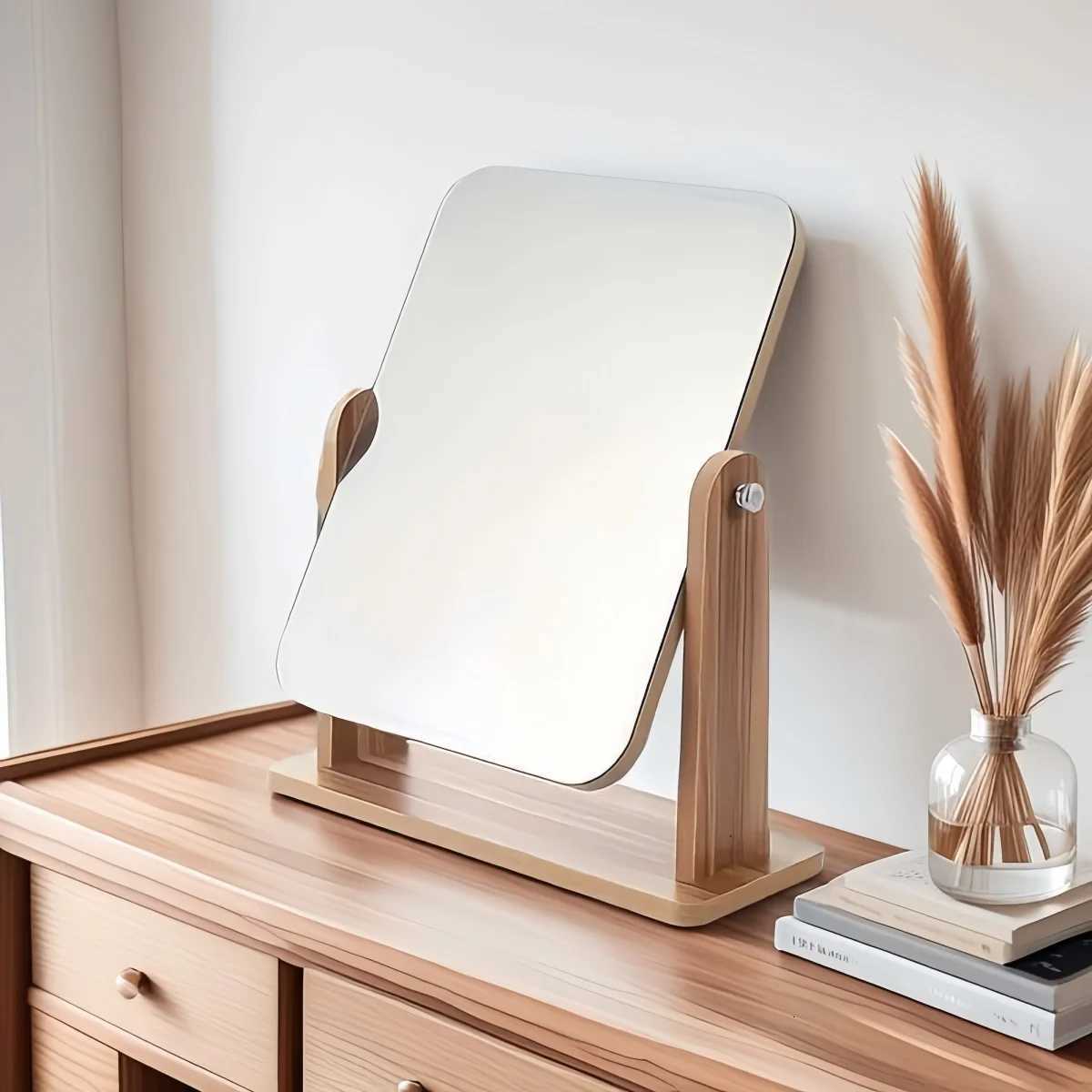 360 degree adjustable optional wooden desktop makeup mirror European minimalist beauty mirrornatural wood color mirrorT251213