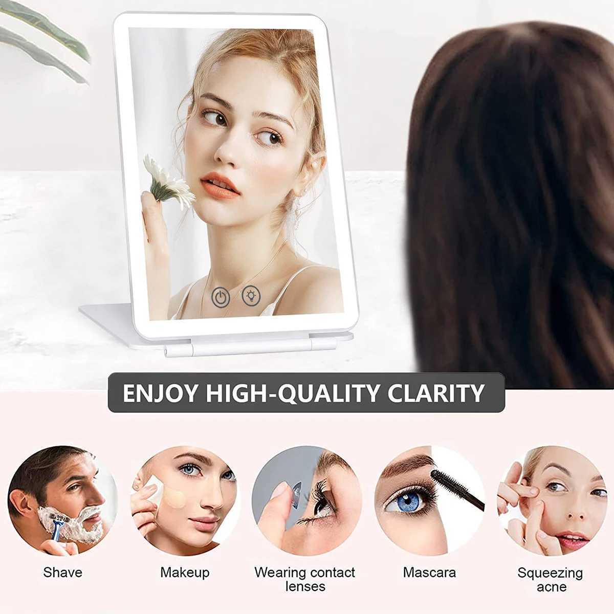 LED Makeup Mirror with Light Dimmable Cosmetic Mirror Folding Mirror for Travel Outwork Make-up Mirror Portable Vanity MirrorT251213