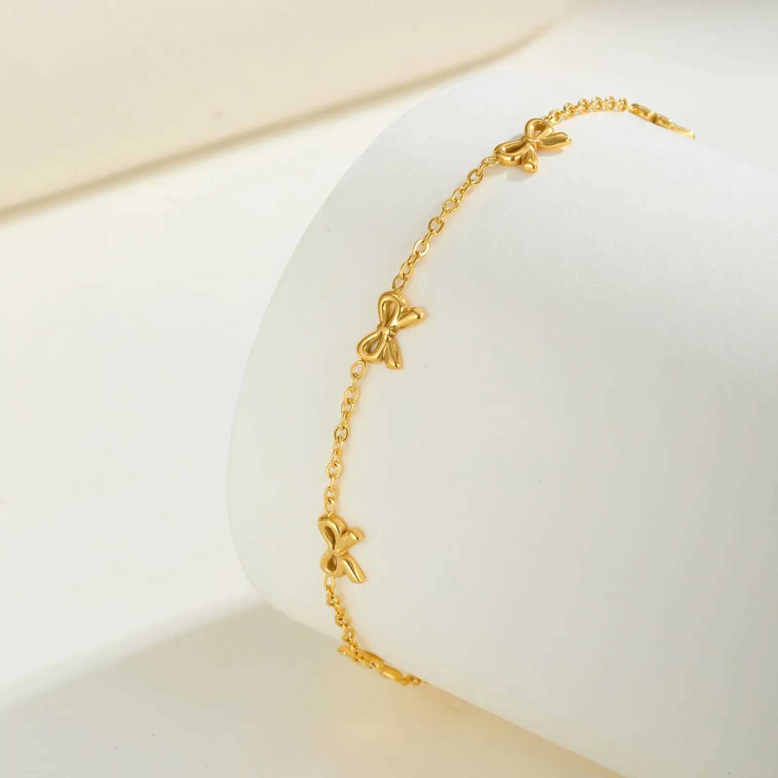 Minimalist Bowknot for WomenGold Color Stainless Steel Flat Rolo Chain Bow sTrendy Waterproof Jewelry Gifts M251213