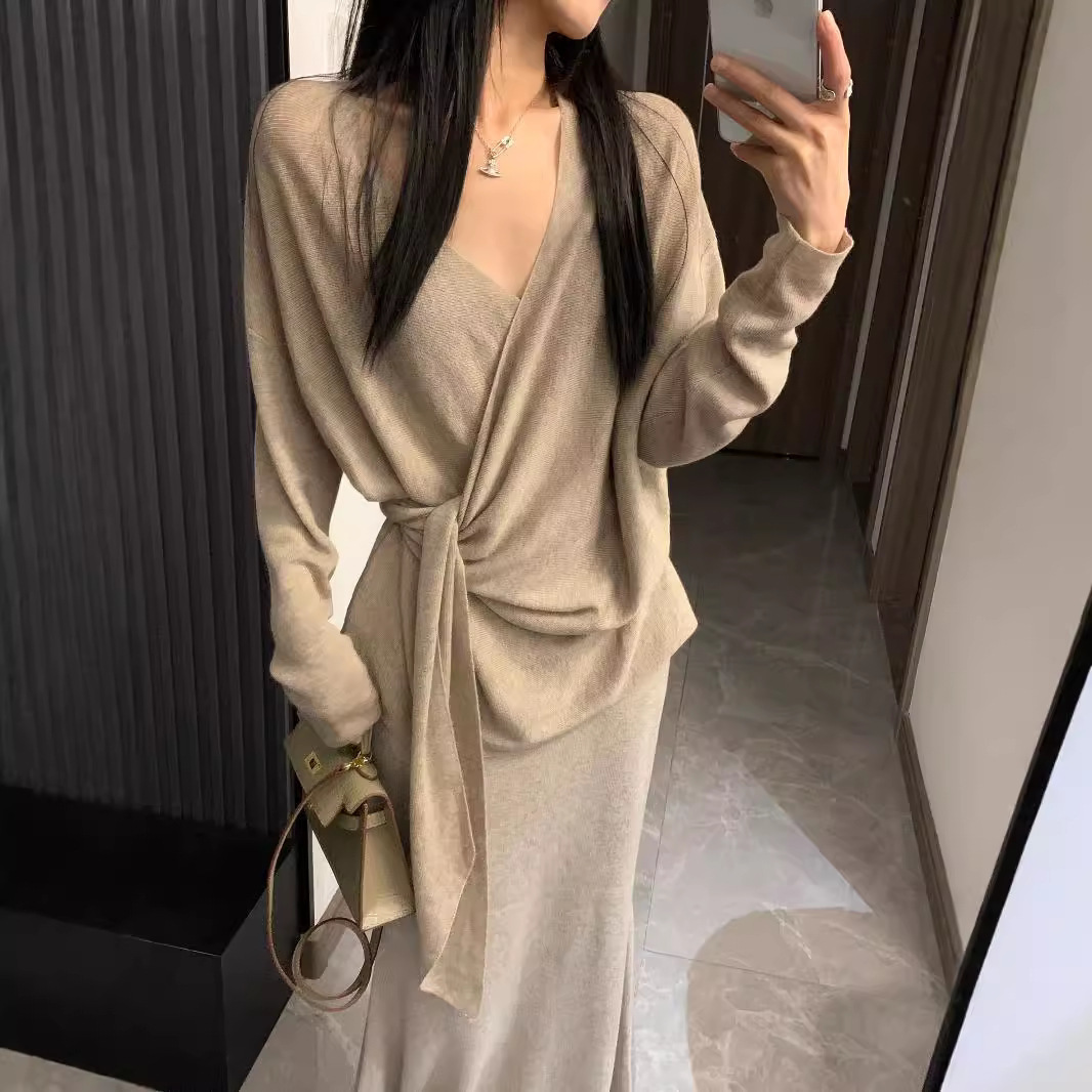 Niche Design Sense Elegant Gentle Two-Way Knitted Diagonal Placket Tie Wool Suit