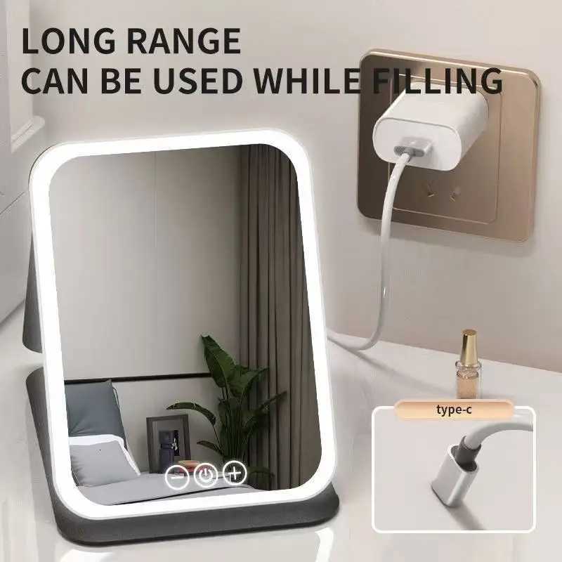 LED Makeup Mirror 3 Colors Light Portable Vanity with Adjustable Brightness USB Charging Foldable for Travel And Home UseT251213