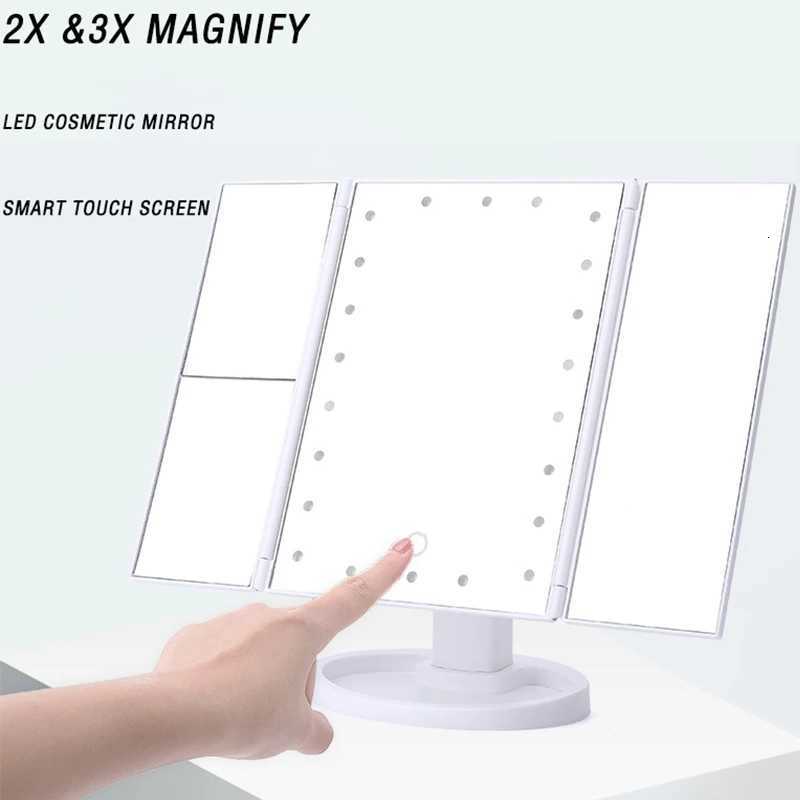 2X 3X Magnification Makeup Mirror Triple Told 22LED Lampstand Vanity Mirror Supports USB and Dry Battery Charging Square MirrorT251213