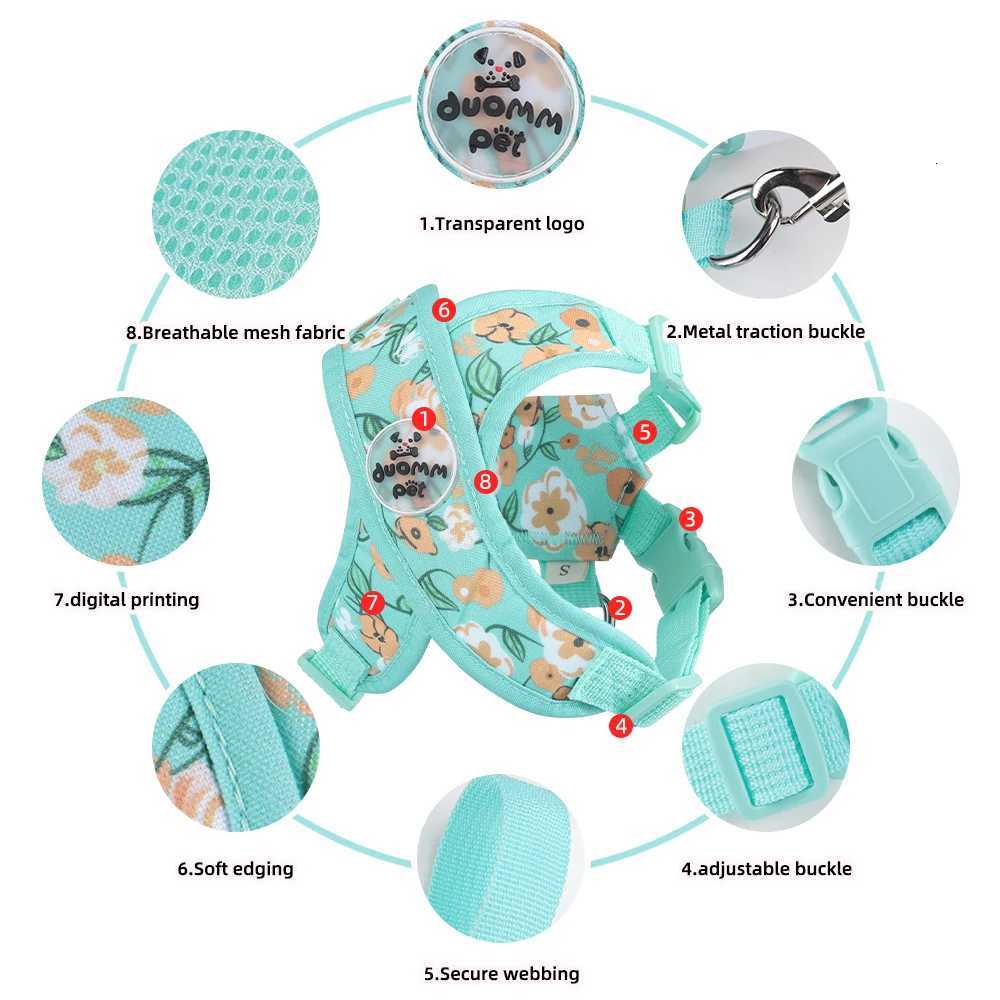 Small Dog Walking Harness Leash Schnauzer Pet X-Shaped Breathable Floral Escape-Proof Soft Lead Bichon Frise Dog Harness M251213