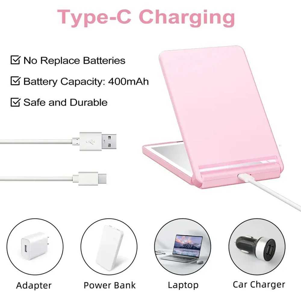 Rechargeable Travel Mirror 1x/2x Magnification Compact Mirror 3 Color Lights Pocket Portable Makeup MirrorT251213