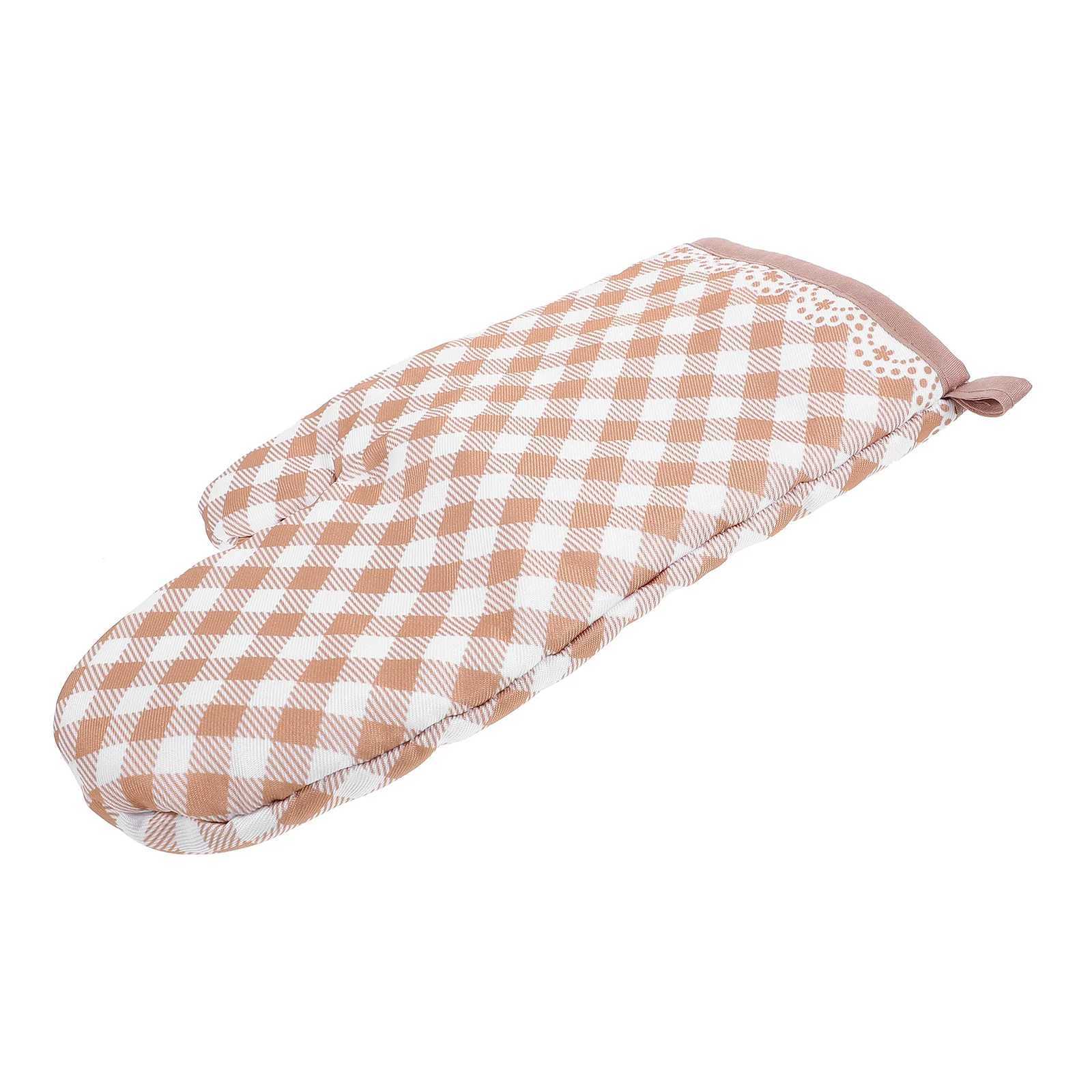 Oven Glove Heat Resistant Plaid Design Baking Mittens Microwave Bbq Grill Hand Cover for Cooking Protection Reusable Kitchen H251212