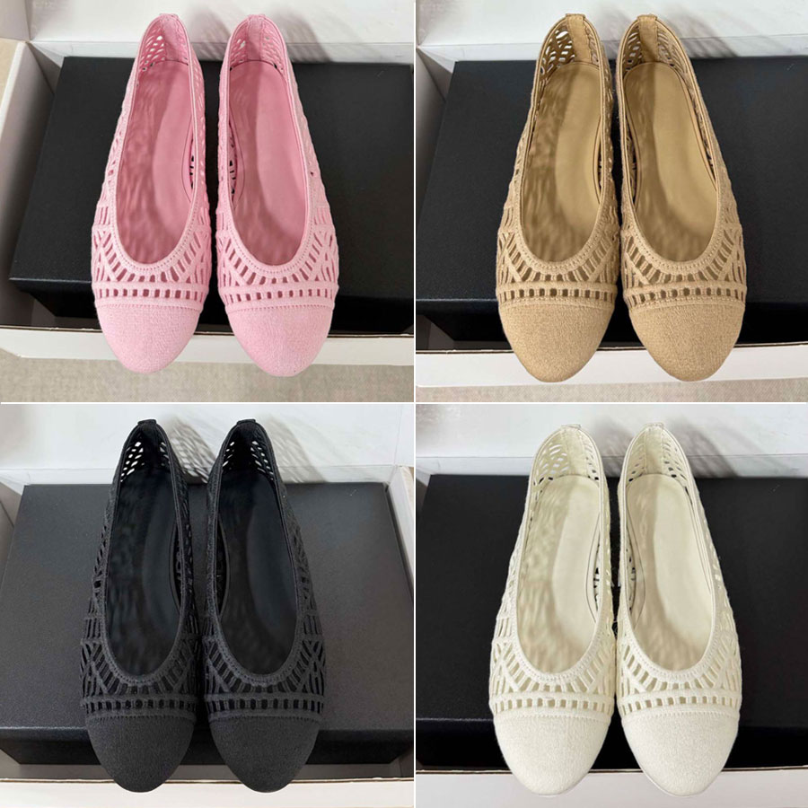 High quality Bow mesh suede ballet flats ballerina Flat Boat shoes Round toe loafers dress shoes Hollowed-out Luxury designer shoes for womens Factory footwear