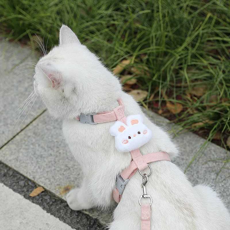 Breathable Cute Small Cat Harness Outdoor Walking Rabbit Pattern Adjustable Pet Harness and Leash Set M251213
