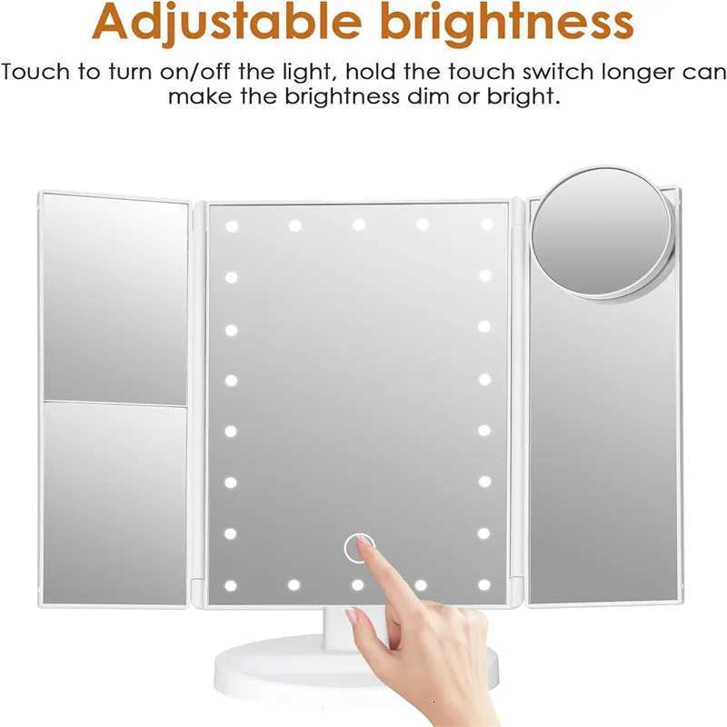 1pc Portable Makeup Mirror Vanity with LED Lights 2X 3X 10X Magnification Lighted Mirror Touch Control Trifold Dual Power SupplyT251213