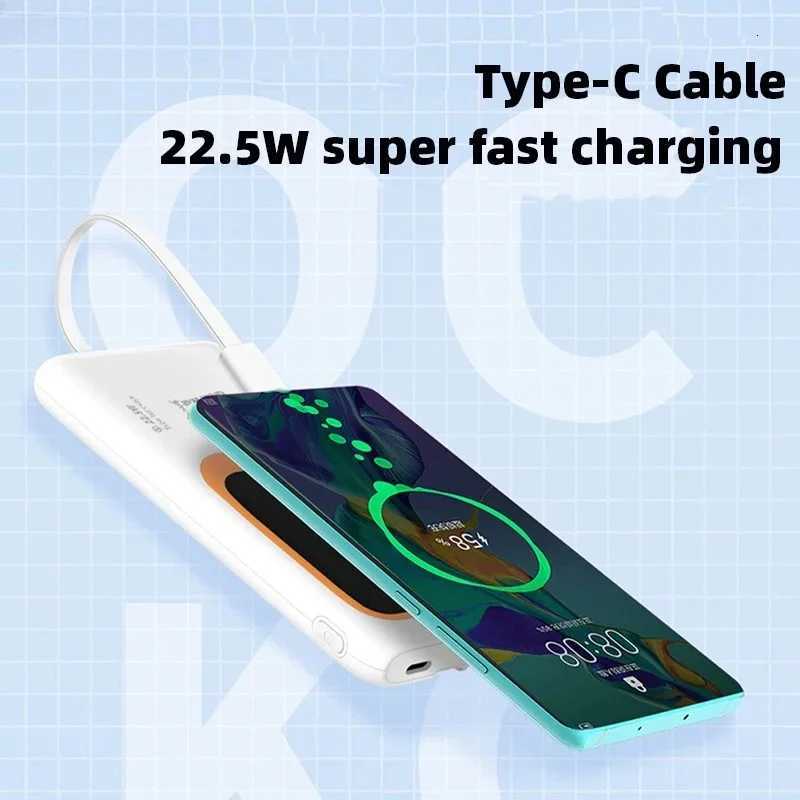20000mAh Large Capacity Power Bank Built-in Cable 10000mAh 225W USB C Fast Charging External Spare Battery For iPhone 14 H251213
