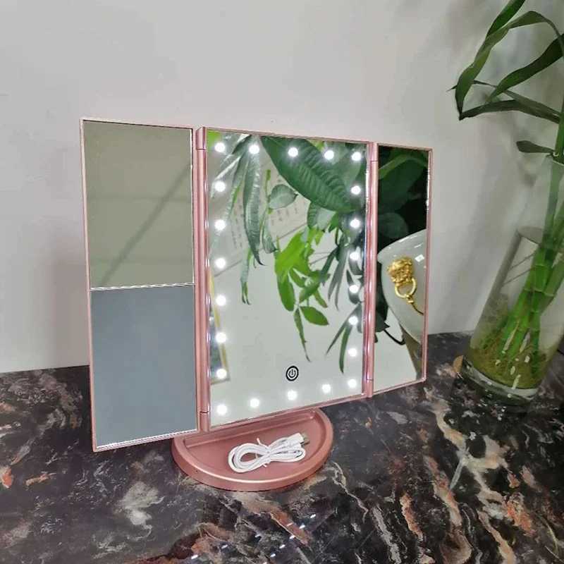 Folding Makeup Mirror with Lights 22 LED Light Up Mirror with 2X/3X Magnification Mirror Touch Screen 180 Degree RotateT251213