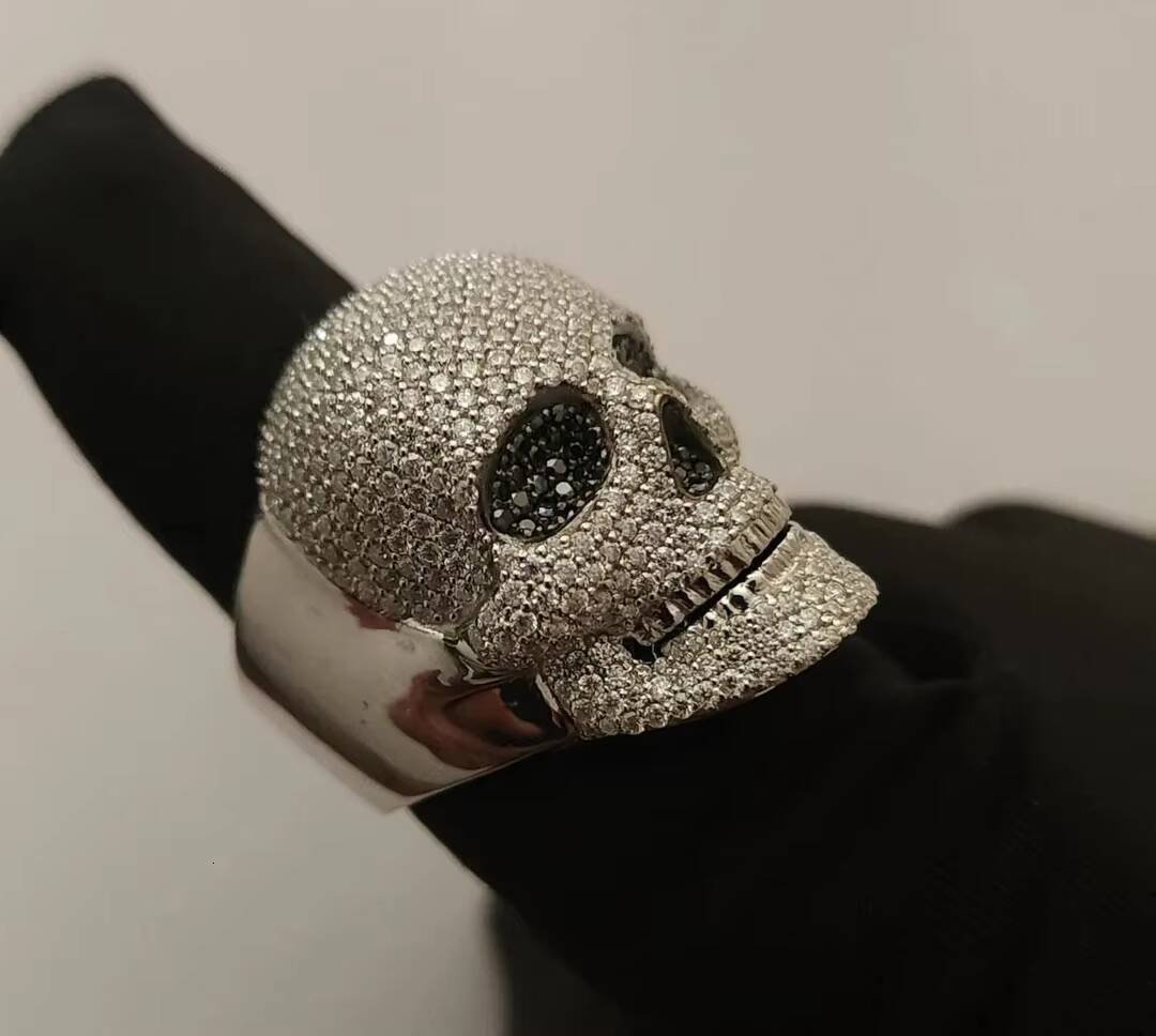 Indian Manufacture Handcrafted Silver Iced Out Skull Diamond Ring Durable and Stylish Jewelry for Gifts Available for Best Price