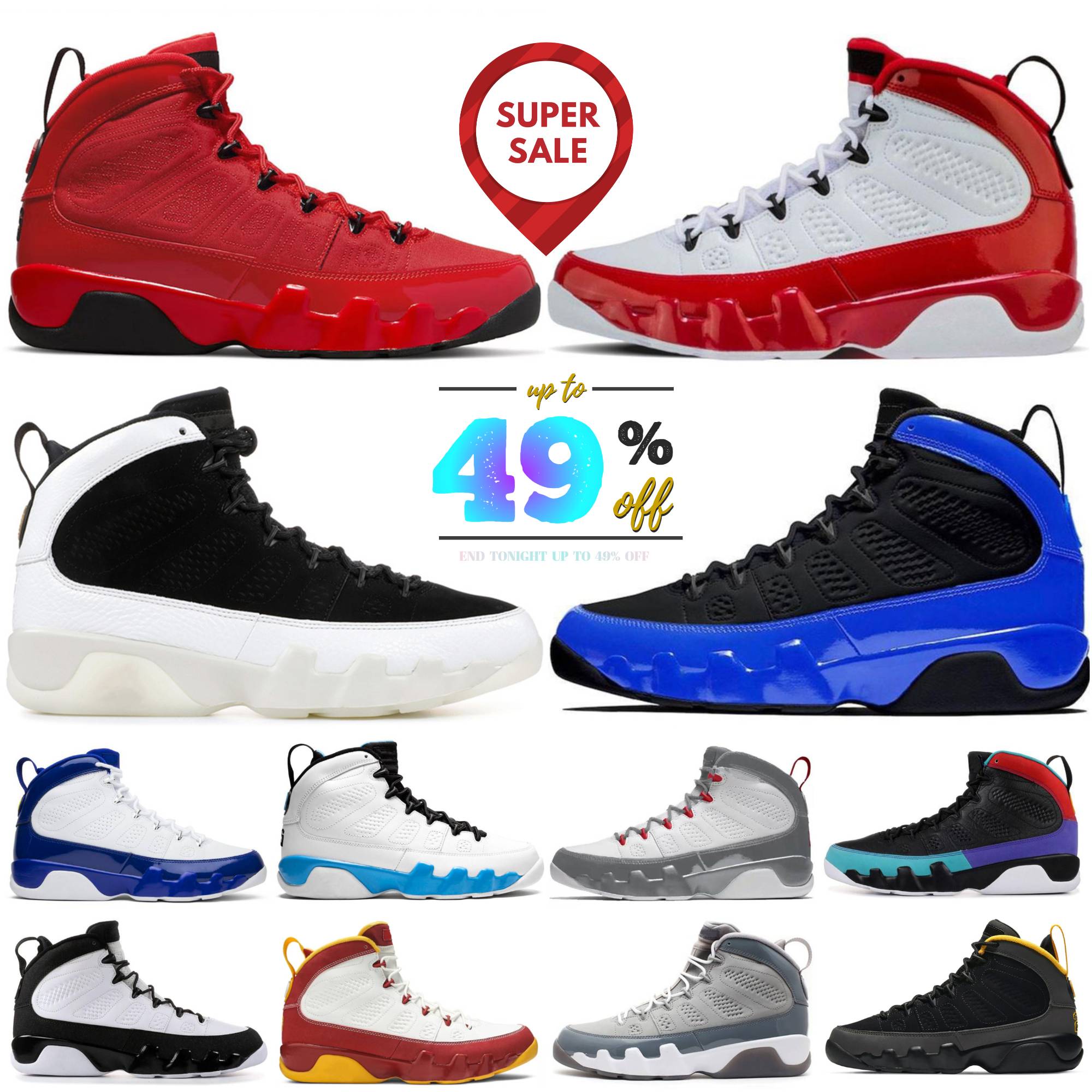 Designer 9 IX 9S Men Basketball Shoes j9 Bred University Gold Blue Gym Chile Red UNC Cool Particle Grey Racer Blue Statue Anthracite Sport Sneakers Trainers Size 7-13