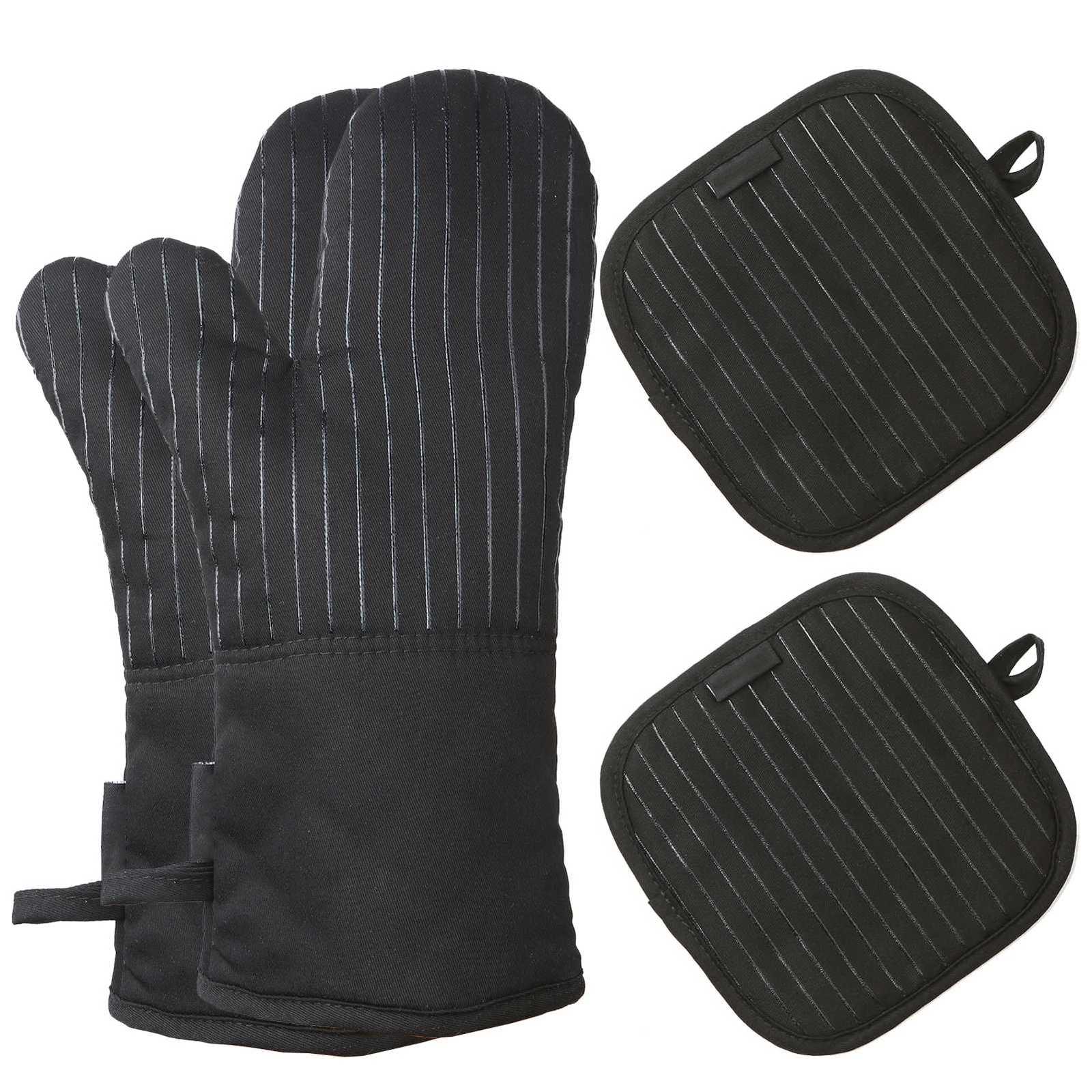 Aoresac Cotton Silicone Oven Mitts Heat Resistant Non-Slip Barbecue Gloves Kitchen Oven Gloves Potholders 1 Pair Oven Mitts 2 Po H251212