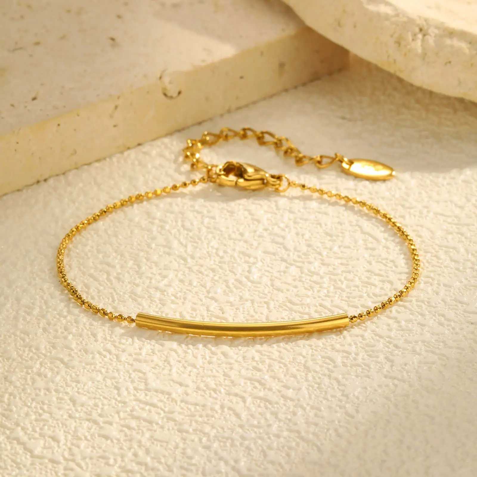 New Minimalist Round Bent Pipe Bead for Women Stainless Steel Gold Color Dainty Luxury Jewelry for Gift M251213