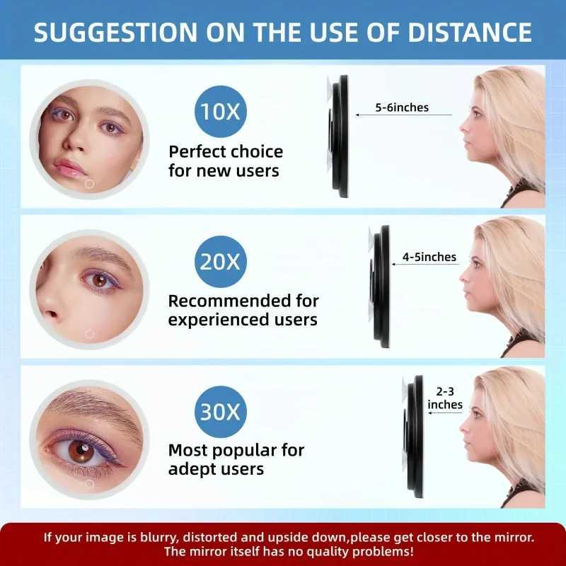 6 Inch Adjustable Stand Magnifying Mirror with Light High-Definition Suction Cup LED Makeup Mirror Foldable 5/10/20/30xT251213