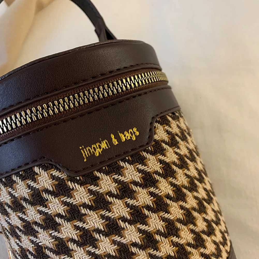 Houndstooth/Leopard Print Fashion Shoulder Bag Large Capacity Women Bucket Bag Casual Satchel Bag Adjustable Strap Chic Hobo BagT251213