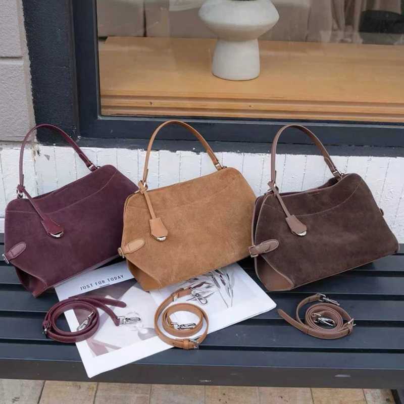Hifashion Vintage Suede Genuine Leather Tote Handbags For Women 2025 Luxury Designer Shell Office Ladies Shoulder Crossbody BagsT251213