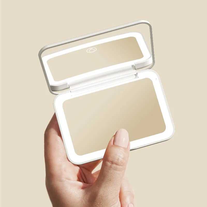 Compact Mini Gift Vanity Folding Cosmetic Mirror with Lights Portable Hand Held Small Pocket Travel Makeup Mirror 2X magnifyingT251213