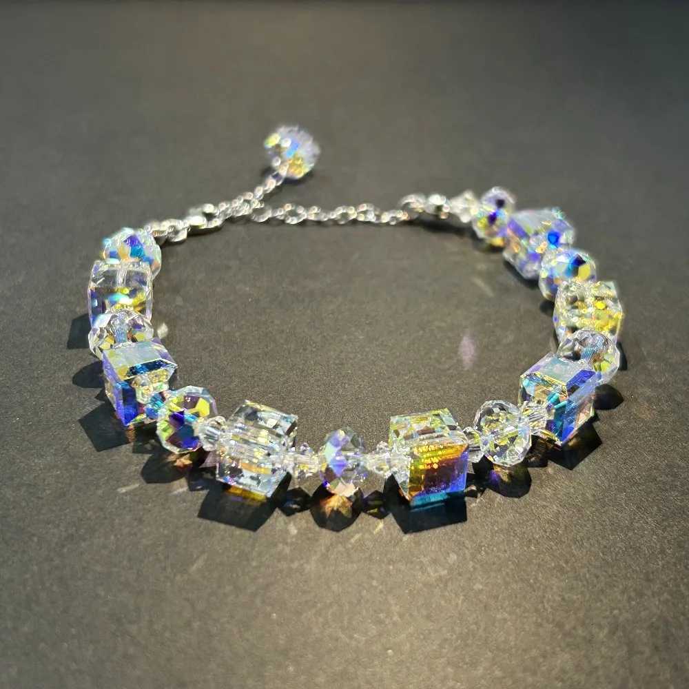 Daisini Sparking Cube Crystals from for Women Fashion Geometric Irregular Beads Quality Brass Cuff M251213