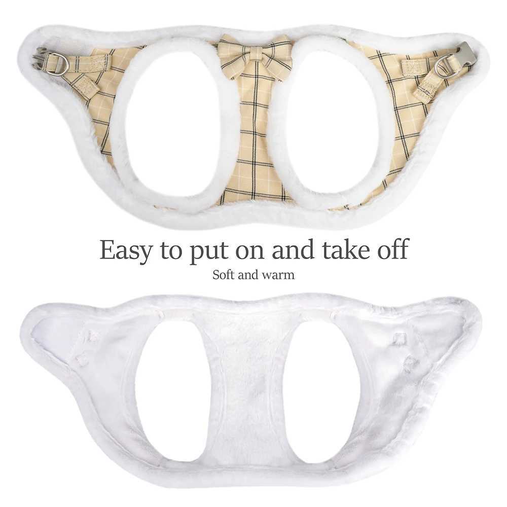 Winter Dog Harness Leash Set Warm Fur Dog Vest And Pet Walking Lead Rope Cute Bowknot Harnesses Soft For Small Medium Dogs Puppy M251213