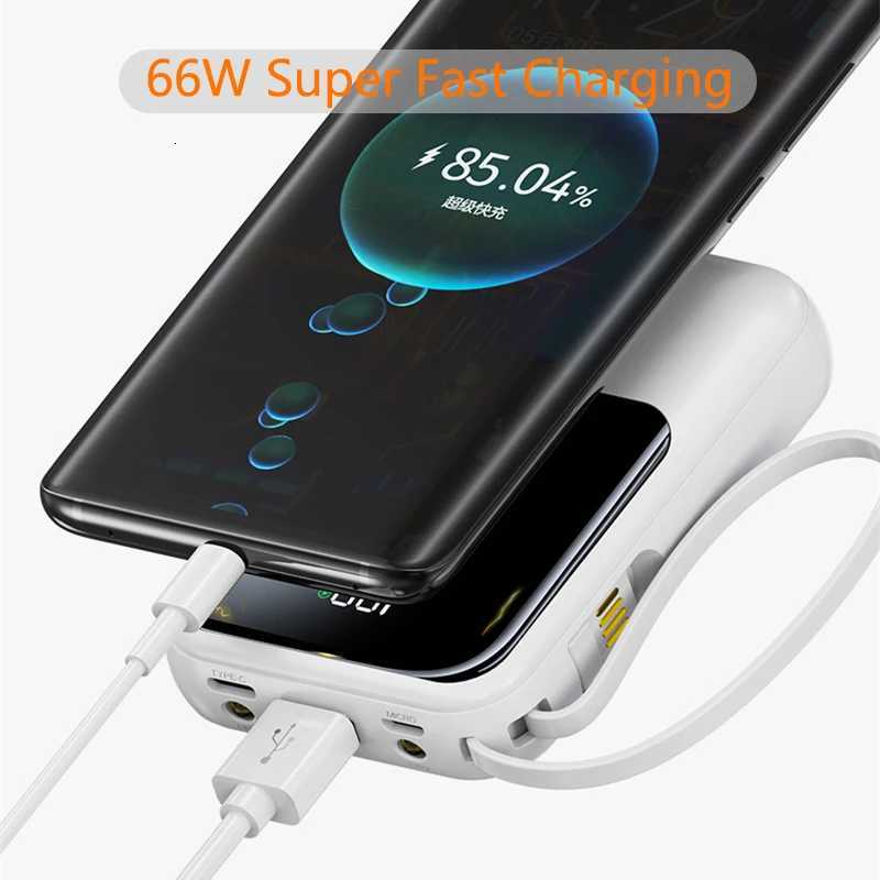Power Bank 20000mAh 65W Fast Charging External Battery Back for iPhone 14 Redmi 9 Mini Powerbank Built in Cables H251213