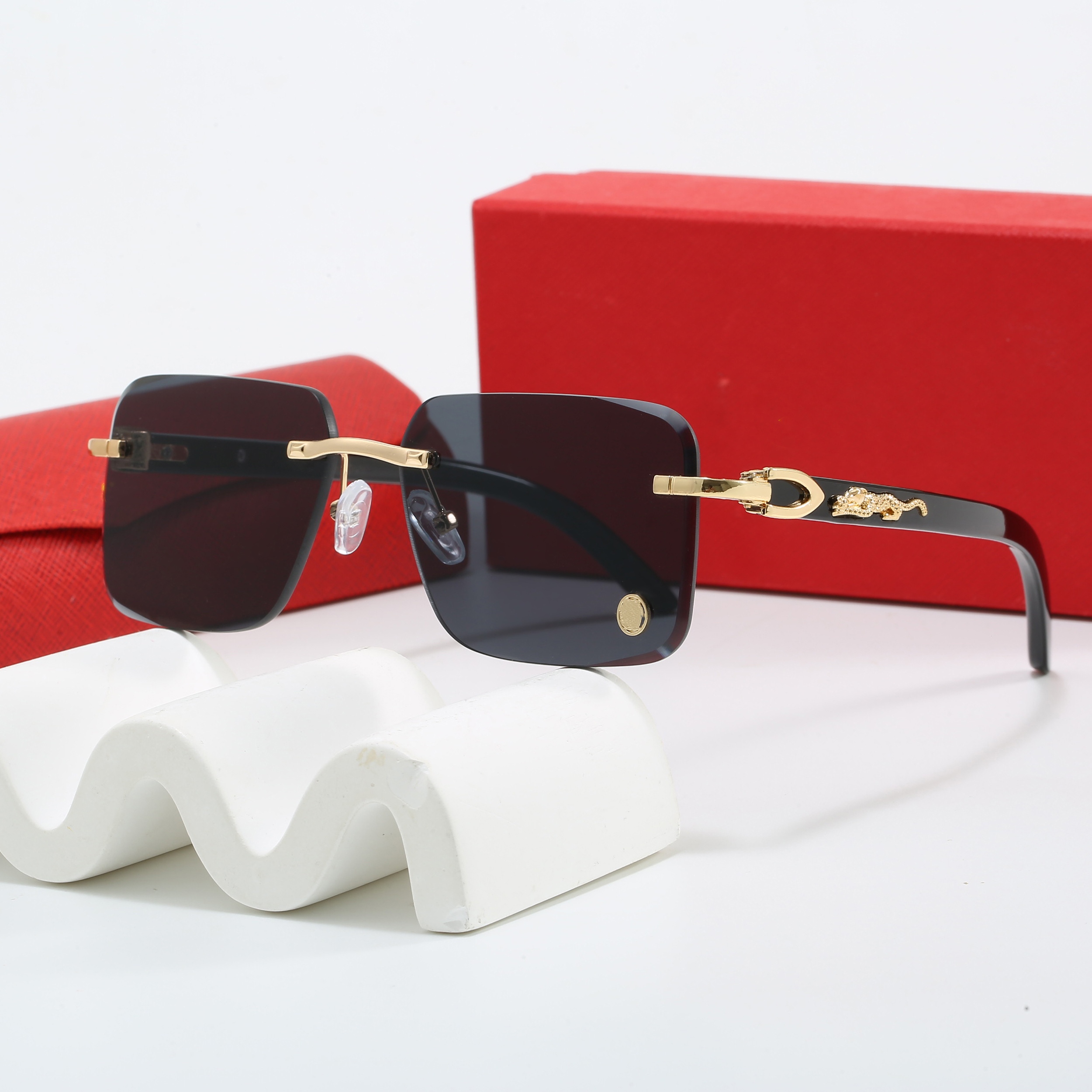 Designer Sunglasses for Men Women Frameless Metal Square Optical Frames Black, Grey, Blue, Transparent Lenses - Gold and Silver Sports Sun Eyewear Y26