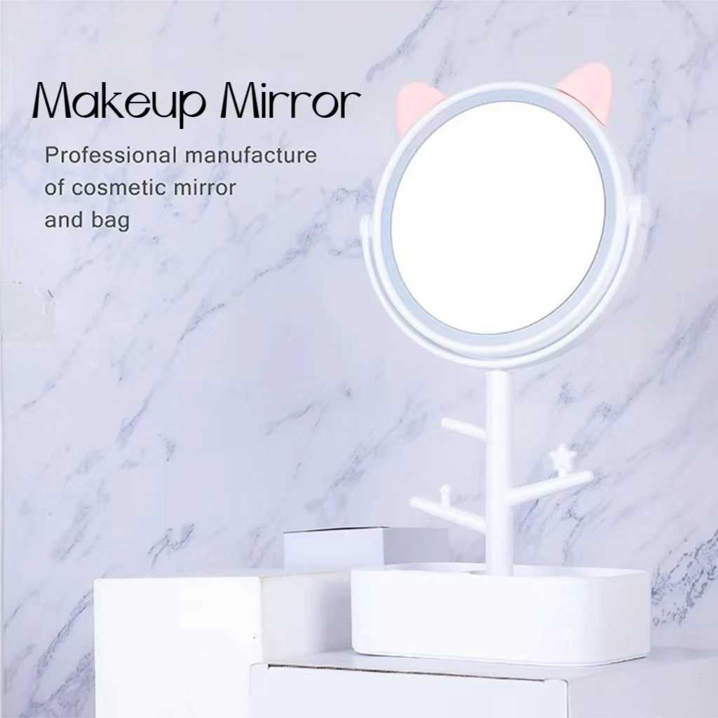 Ears LED Makeup Mirror With Light Lamp With Storage Desktop Rotating Cosmetic Mirror Light Adjustable Dimming USB Vanity MirrorT251213