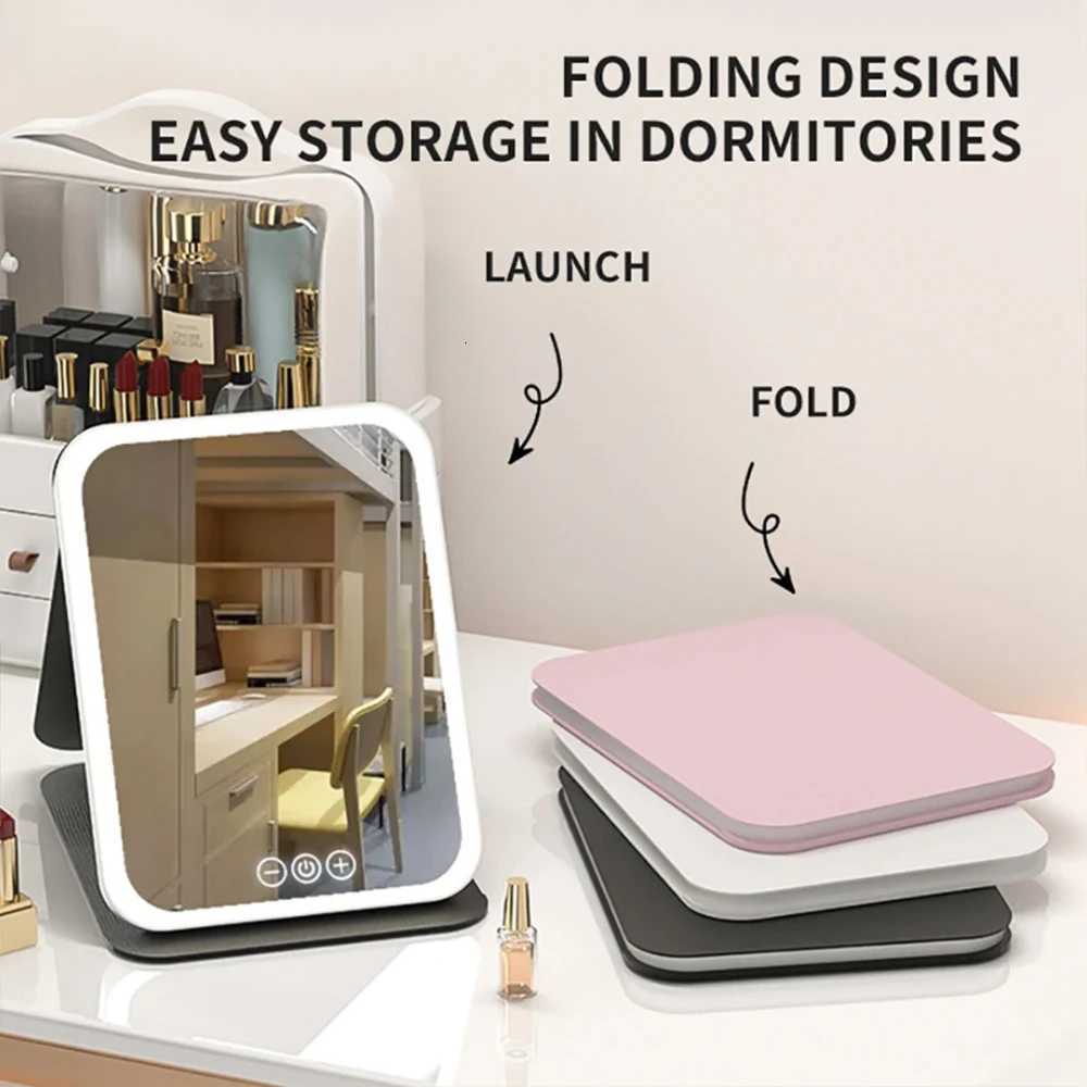 LED Makeup Mirror 3 Colors Light Portable Vanity with Adjustable Brightness USB Charging Foldable for Travel And Home UseT251213