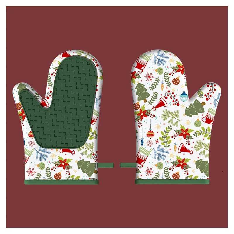 Heat Resistant Oven Mitts Christmas Style Design with Soft Cotton Lining Waterproof Non-Slip Grip Oven Glove for KitchenBBQ H251212