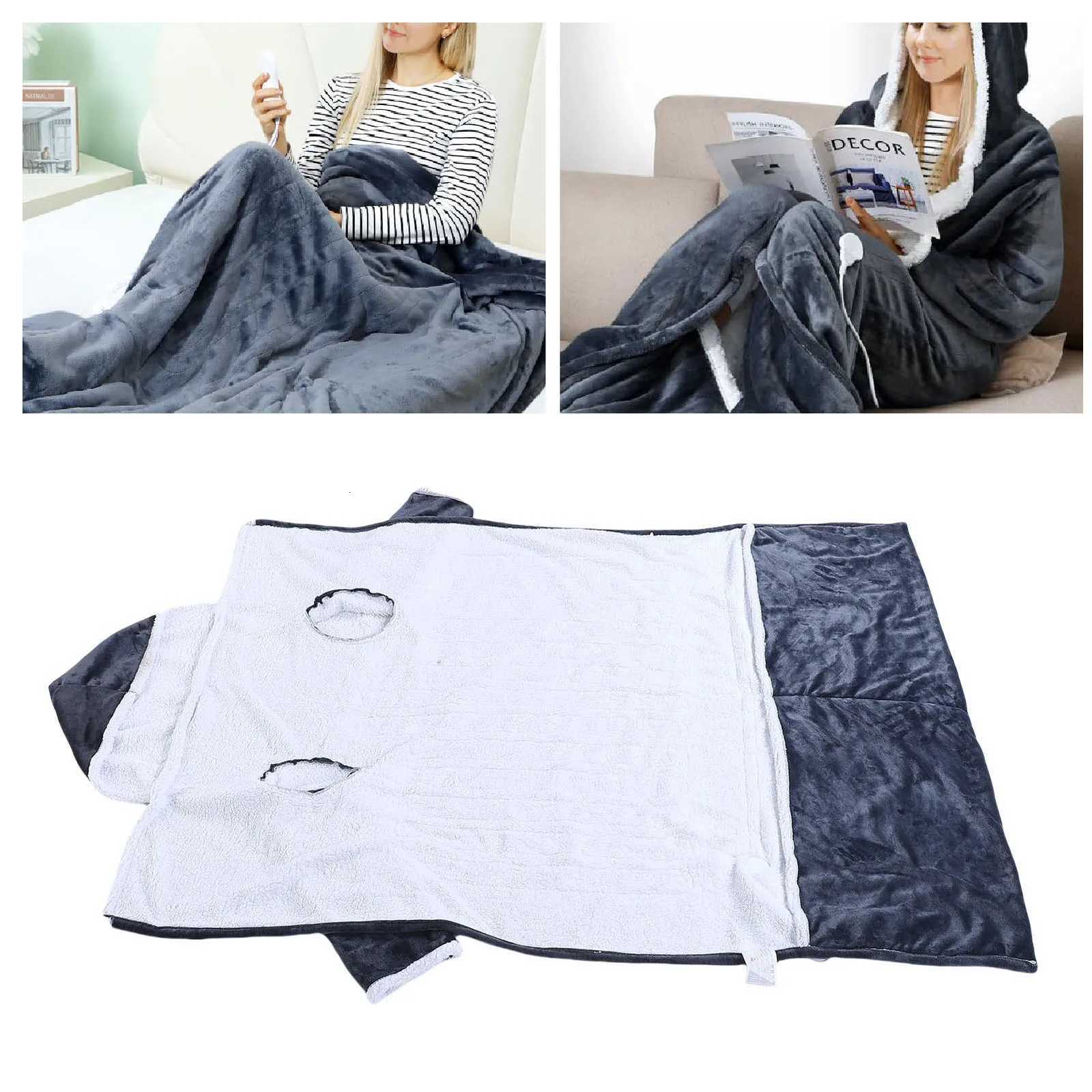 Heated Blanket with Sleeves Hood and Foot Pocket Flannel 10 Heating Levels Electric Wearable Blanket with 3 Time Settings Y251212
