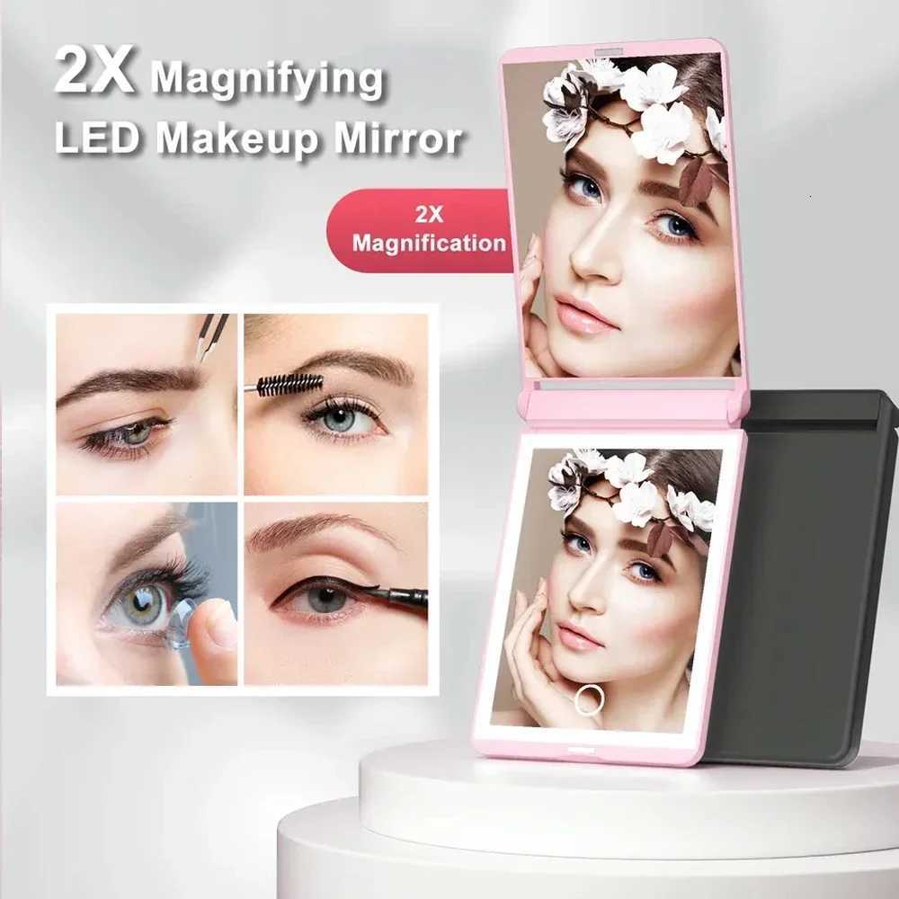Rechargeable Travel Mirror 1x/2x Magnification Compact Mirror 3 Color Lights Pocket Portable Makeup MirrorT251213