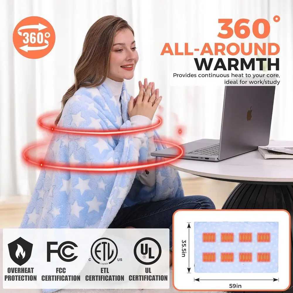 Portable Cordless Electric Heated Blanket 20000mAh Battery 3 Heating Levels 59x355 Blue Y251212