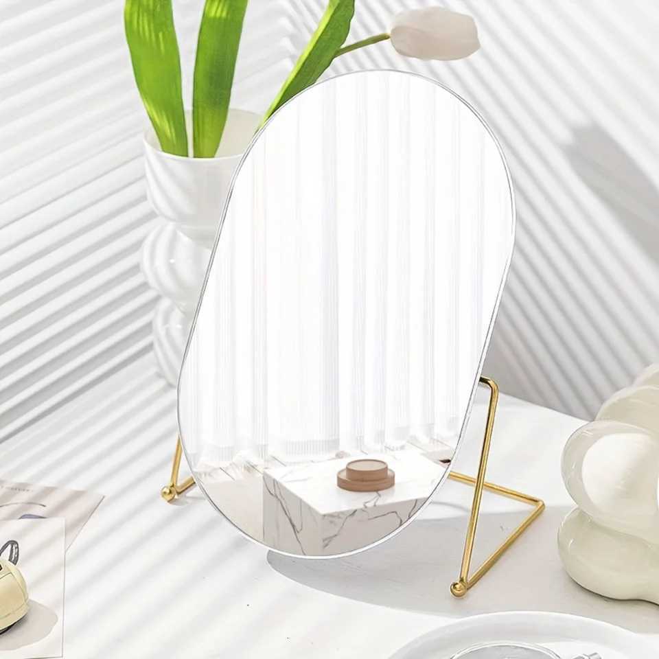 1pc Luxury Oval Makeup Mirror With Stand Rotatable High-Definition Vanity Mirror Bedroom Tabletop DecorT251213