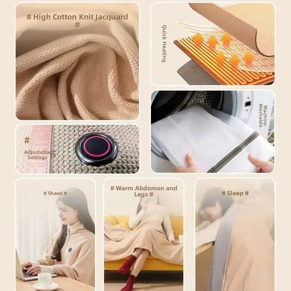Soft Zippered Electric Blanket with Hat 3 Heat Levels Washable USB Heated Shawl Quickly Heating Foldable Body Warmer Wrap Y251212