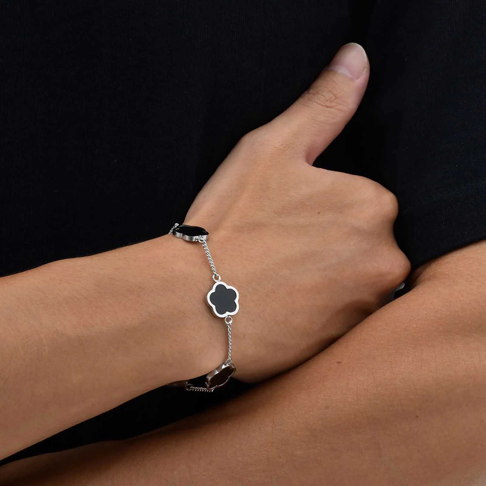 Stylish Five for Men BoysWaterproof Stainless Steel Flower WristbandBirthday Party Anniversary Gift M251213