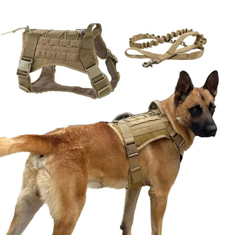 Heavy Duty Tactical Dog Harness Leash Set for Large Dogs Adjustable Reflective Pet Vest Suitable for Large Dogs M251213