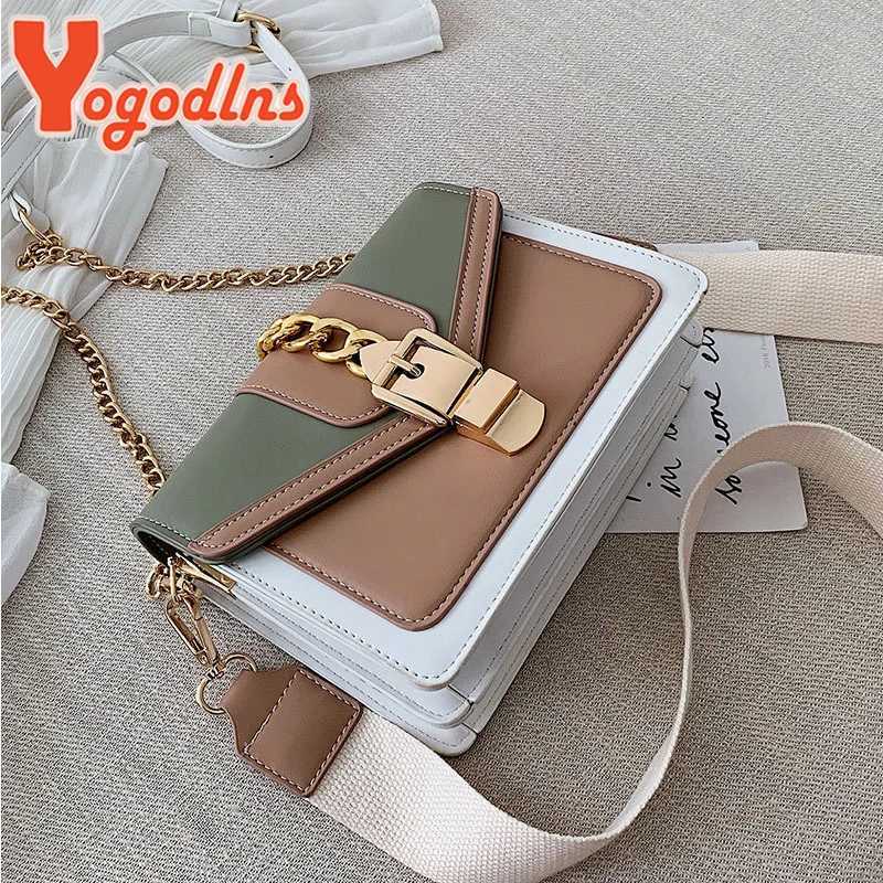 Yogodlns Small Summer Contrast Color PU Leather Crossbody Bags For Women New Chain Shoulder Messenger Handbags Lady Hand BagT251213