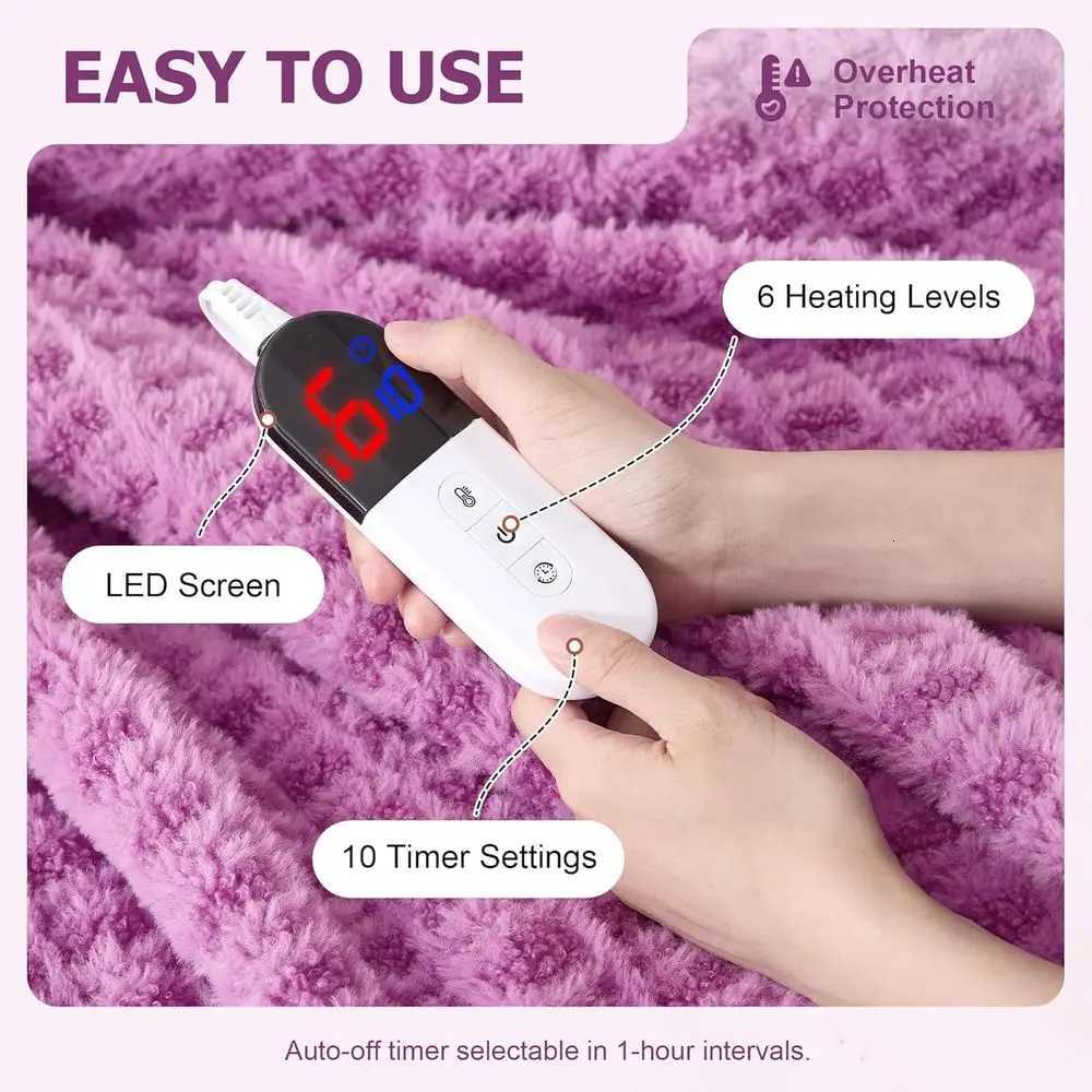 Purple Electric Heated Blanket with 6 Heat Levels 10 Timer Options Ultra-Soft Faux Fur Machine Washable Ideal Gift 62x84 Y251212