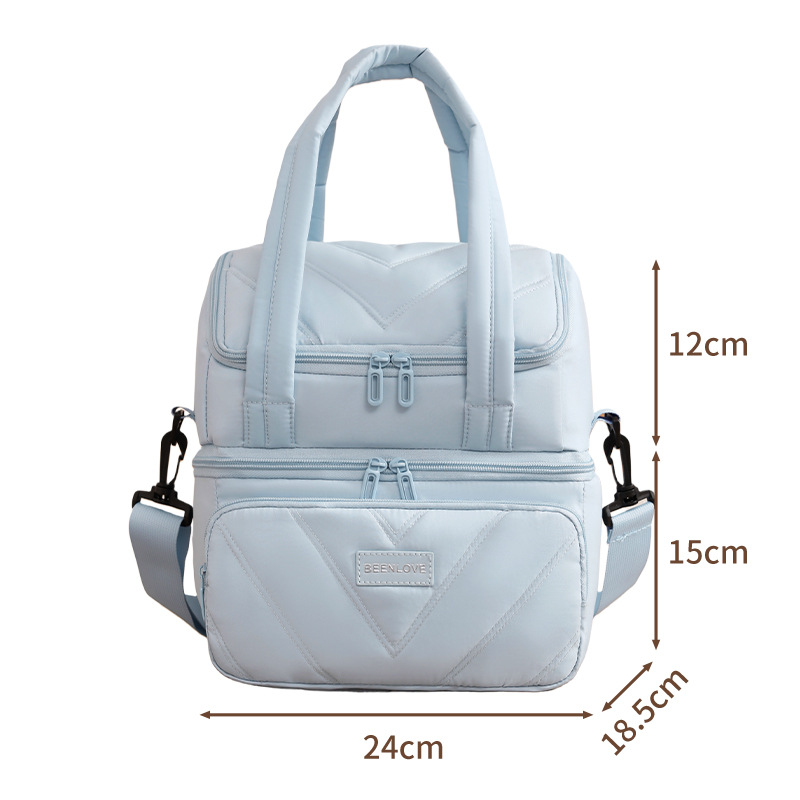 Free Shipping Double Lunch Bag Large Capacity Bento Lunch Box Bag Camping Handbag Shoulder Insulation Bag 2026