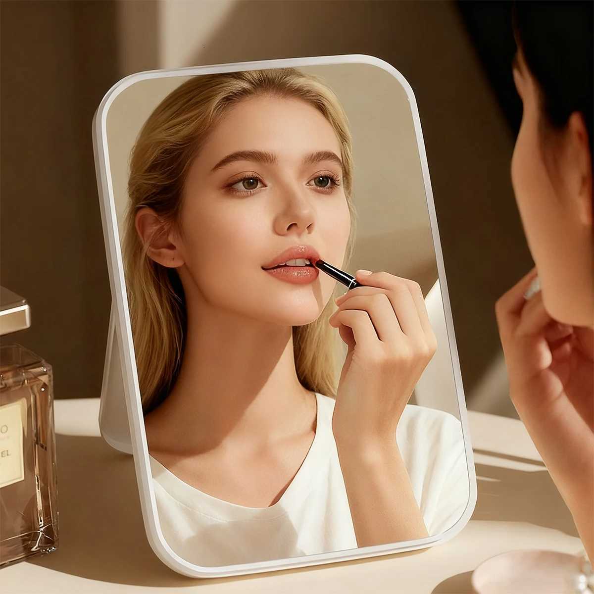 1 portable pink/white makeup mirror foldable travel makeup mirror home I am a dressing table dormitory beauty mirrorT251213