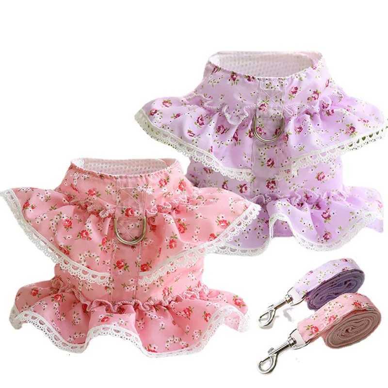 Dog Harness Dresses for Small Dogs Cute Floral Puppy Dress Leash Girl Bow Puppy Princess Dress with D-Ring Soft Mesh Pet Dress M251213