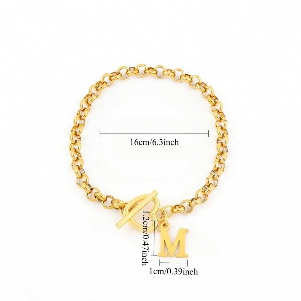 Classic A-Z Letter s For Women Gold Plated Stainless Steel Initial Heart Toggle Clasps Valentines Jewelry Gift M251213