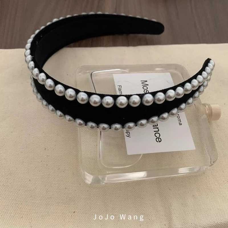 Wen Vintage Black Veet Pearls Haiand with Teeth Anti Slip Adt Hair Clip Wide Edge band Girls New Hair Accory Y251213