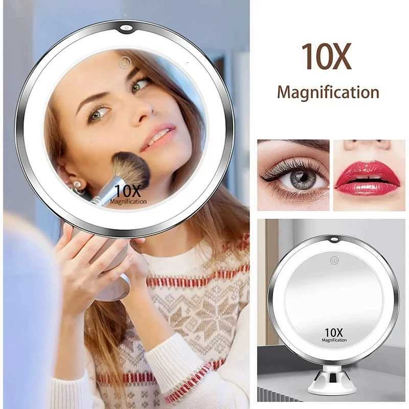 10x Magnifying Vanity Mirror with Lights Touch Screen LED Lighting Dressing Makeup Lamp Bottom Sucker Flexible Portable DesignT251213