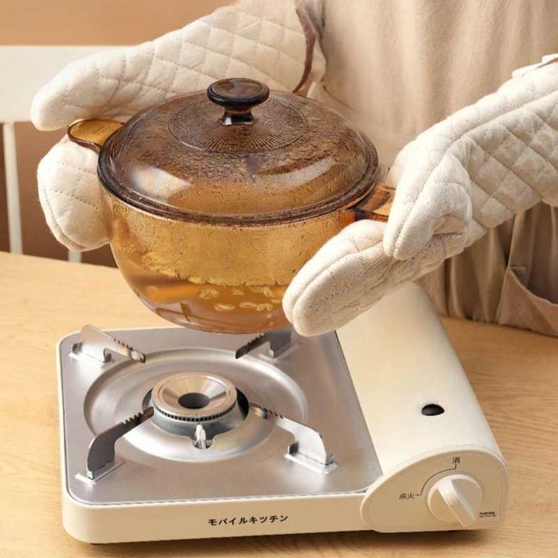 2pcs Oven Gloves Heat Resistant Kitchen Cooking BBQ Accessories Cotton Mitts Microwave Safe Barware Protection Anti Steam Scald H251212